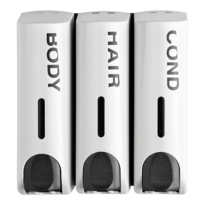 EZPULL Trio Wall Mounted Shampoo Soap Shower Dispensers with 3x350ml Refillable Bottles, White - Image 1